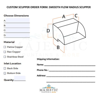 Smooth Flow Radius Scupper - Custom Scupper Form - Majestic Fountains and More