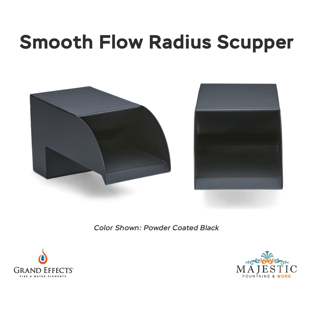 Smooth Flow Radius Scupper Black - Majestic Fountains