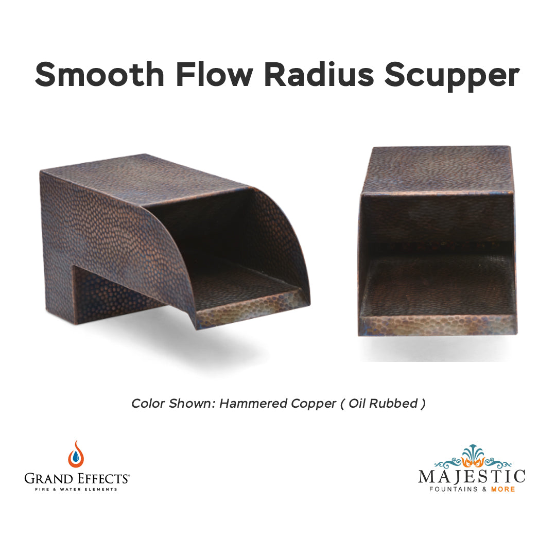 Smooth Flow Radius Scupper Hammered Copper - Majestic Fountains