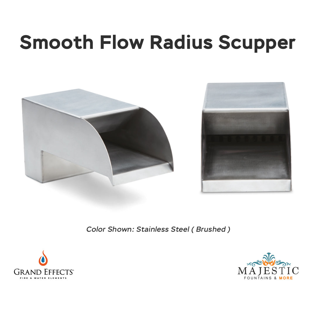 Smooth Flow Radius Scupper Stainless Steel - Majestic Fountains