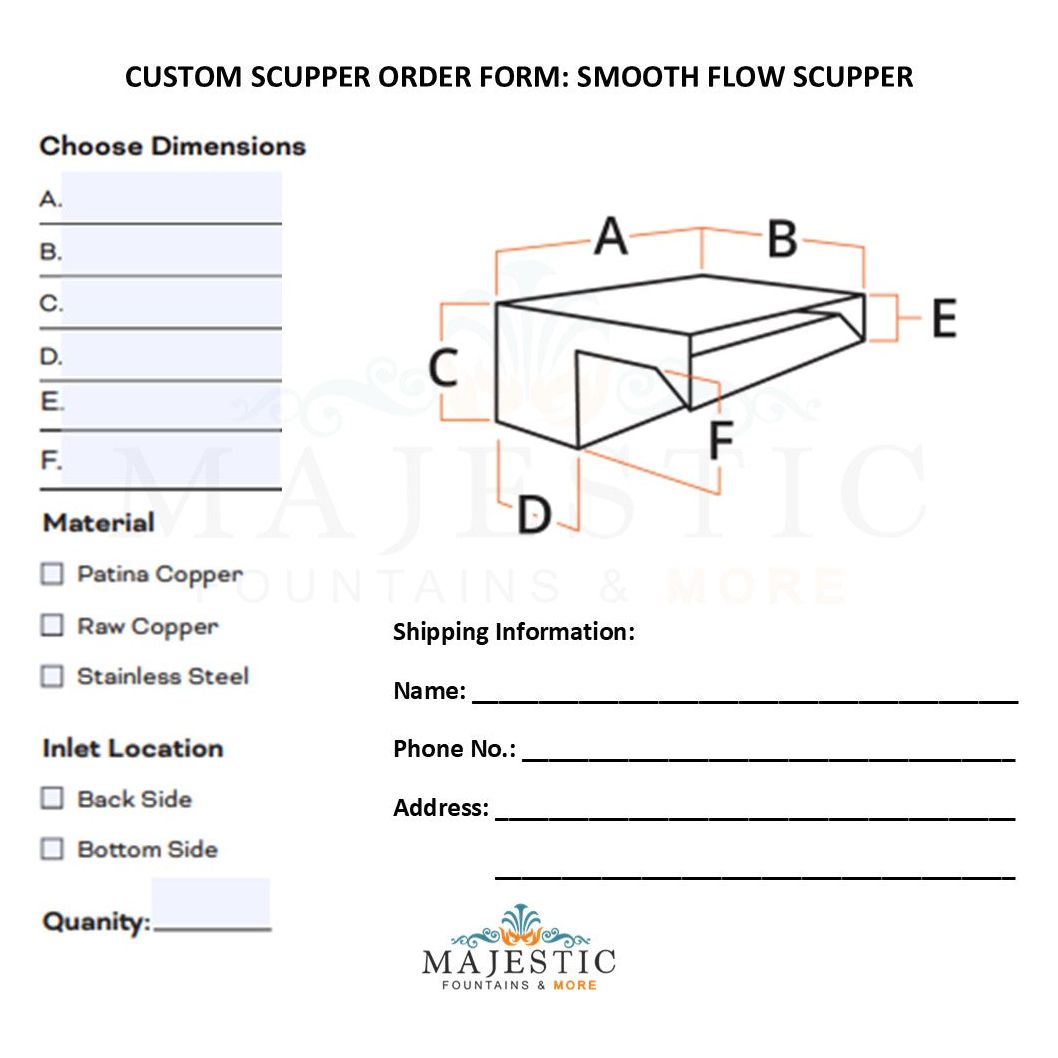 Smooth Flow Scupper - Custom Scupper Form - Majestic Fountains and More