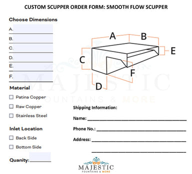 Smooth Flow Scupper - Custom Scupper Form - Majestic Fountains and More