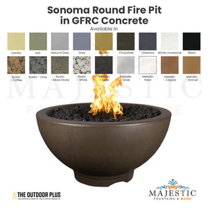 Sonoma Round Fire Pit in GFRC Concrete - Majestic Fountains