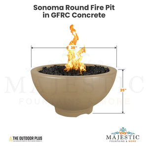 Sonoma Round Fire Pit in GFRC Concrete Size - Majestic Fountains
