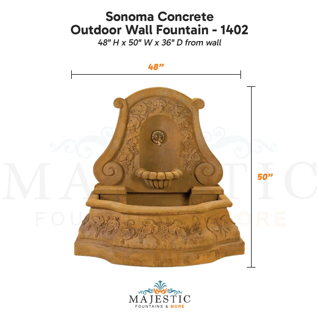 Sonoma Concrete Outdoor Wall Fountain - 1402 - Majestic Fountains