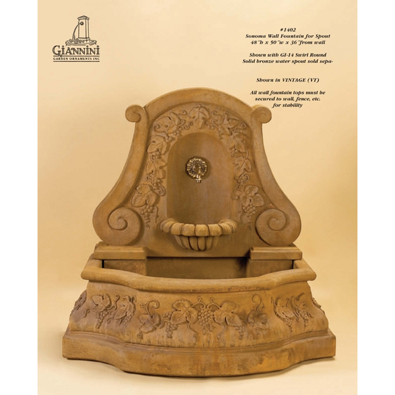 Sonoma Concrete Outdoor Wall Fountain - 1402 - Majestic Fountains