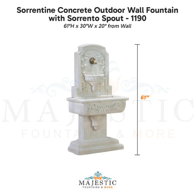 Sorrentine Concrete Outdoor Wall Fountain with Sorrento Spout - 1190 - Majestic Fountains