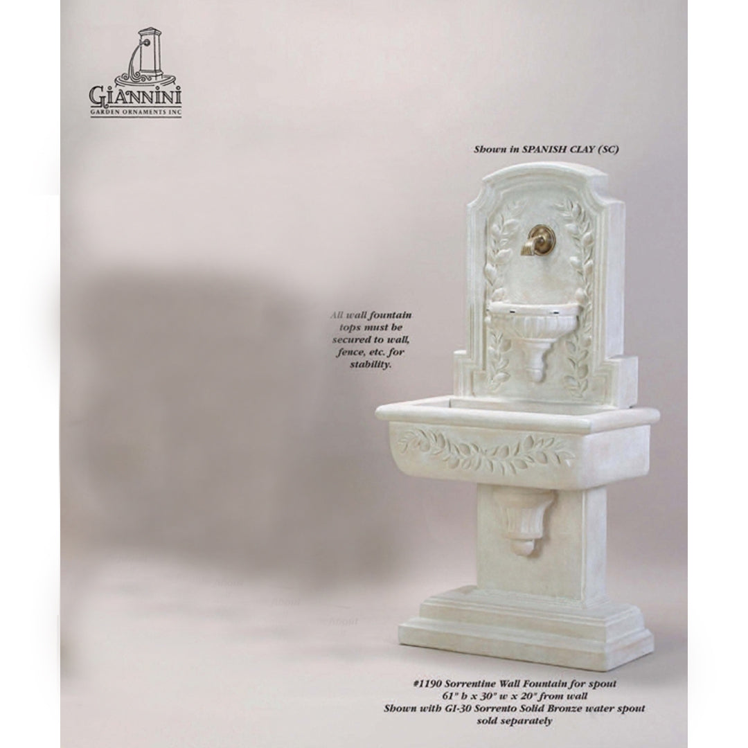 Sorrentine Concrete Outdoor Wall Fountain with Sorrento Spout - 1190 - Majestic Fountains and More