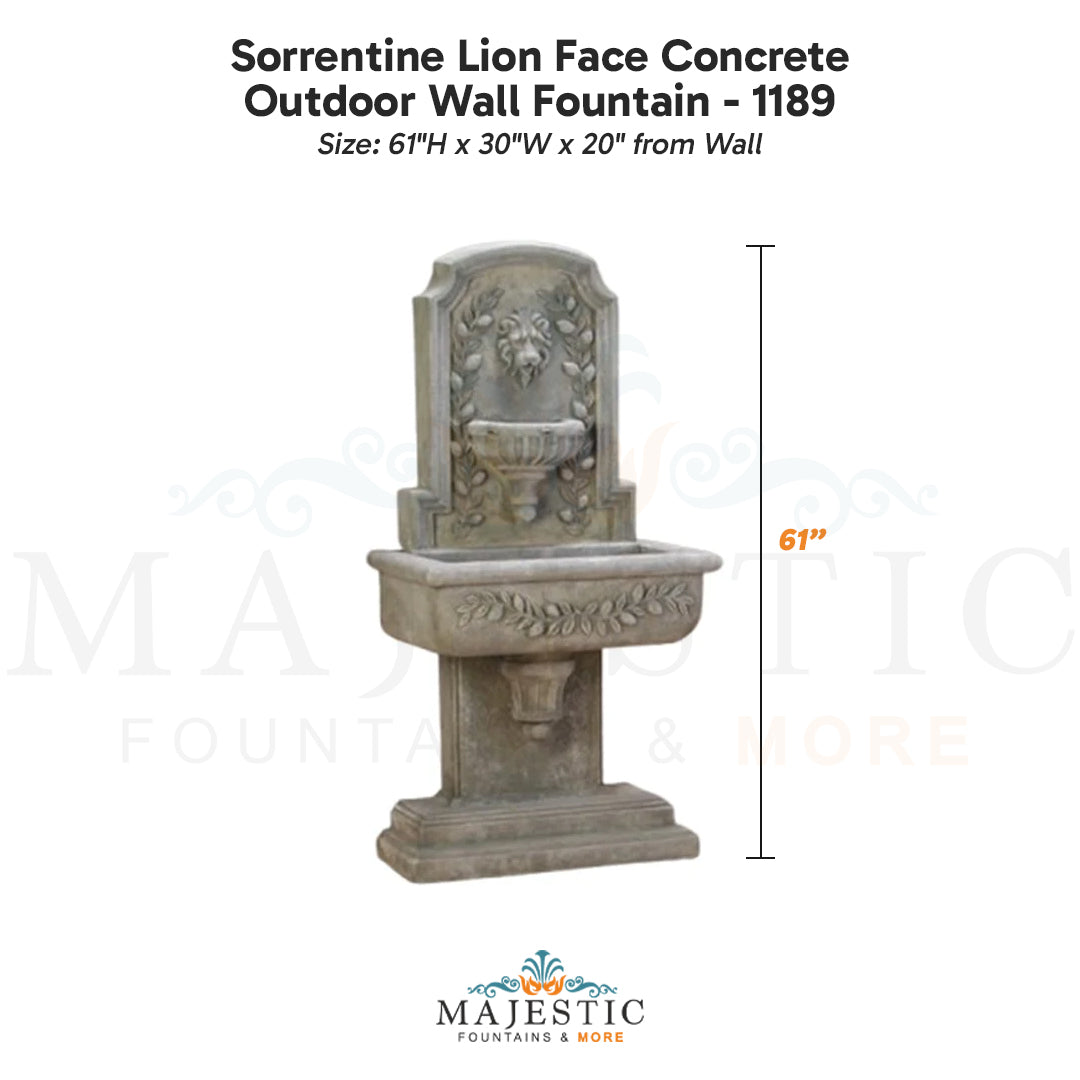 Sorrentine Lion Face Concrete Outdoor Wall Fountain - 1189 - Majestic Fountains