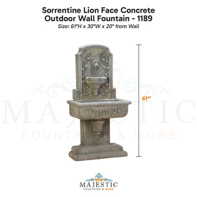 Sorrentine Lion Face Concrete Outdoor Wall Fountain - 1189 - Majestic Fountains