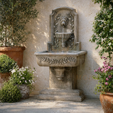 Sorrentine Lion Face Concrete Outdoor Wall Fountain - 1189 - Majestic Fountains