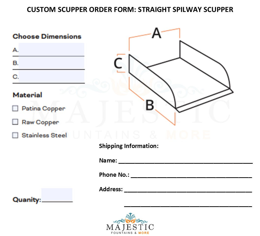 Spillway Scupper - Custom Scupper Form - Majestic Fountains and More