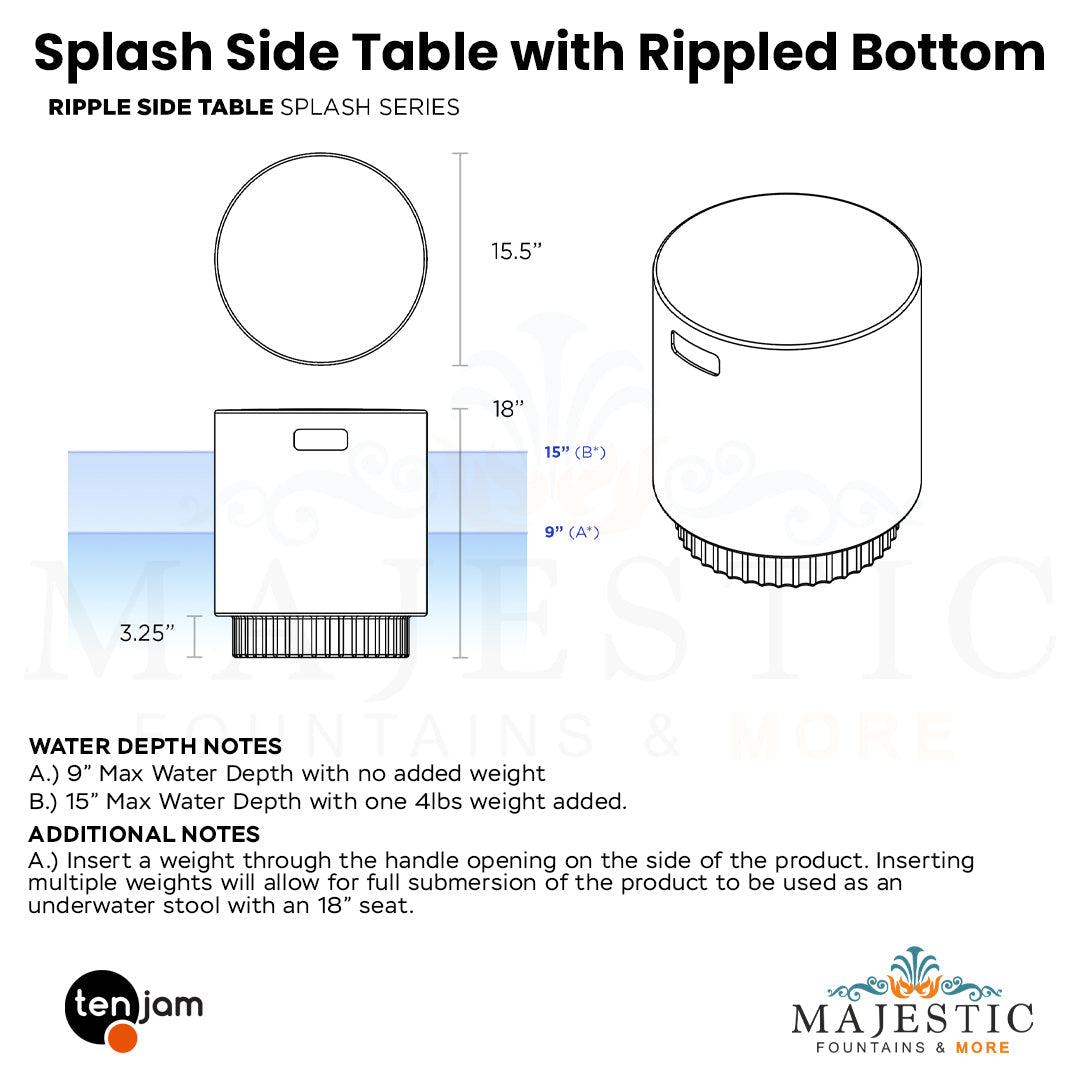 Splash Side Table with Rippled Bottom - Size - Majestic Fountains