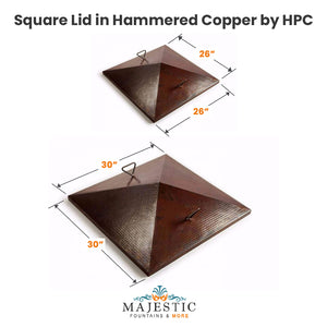 Square Lid in Hammered Copper by HPC with Dimensions - Majestic Fountains and More