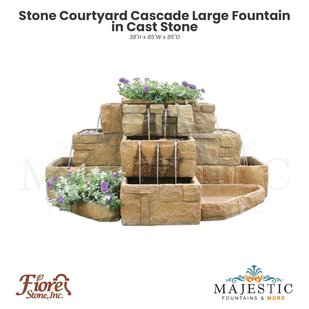 Stone Courtyard Cascade Large Fountain in Cast Stone - Fiore Stone 2121-FP - Majestic Fountains