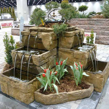 Stone Courtyard Cascade Large Fountain in Cast Stone - Fiore Stone 2121-FP - Majestic Fountains and More