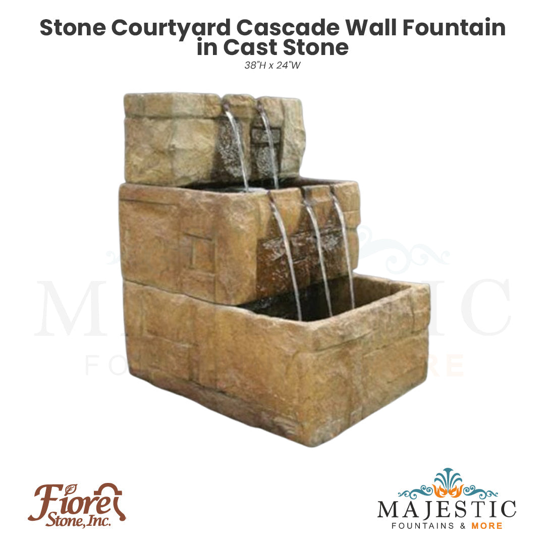 Stone Courtyard Cascade Wall Fountain in Cast Stone - Fiore Stone 2121-FW - Majestic Fountains