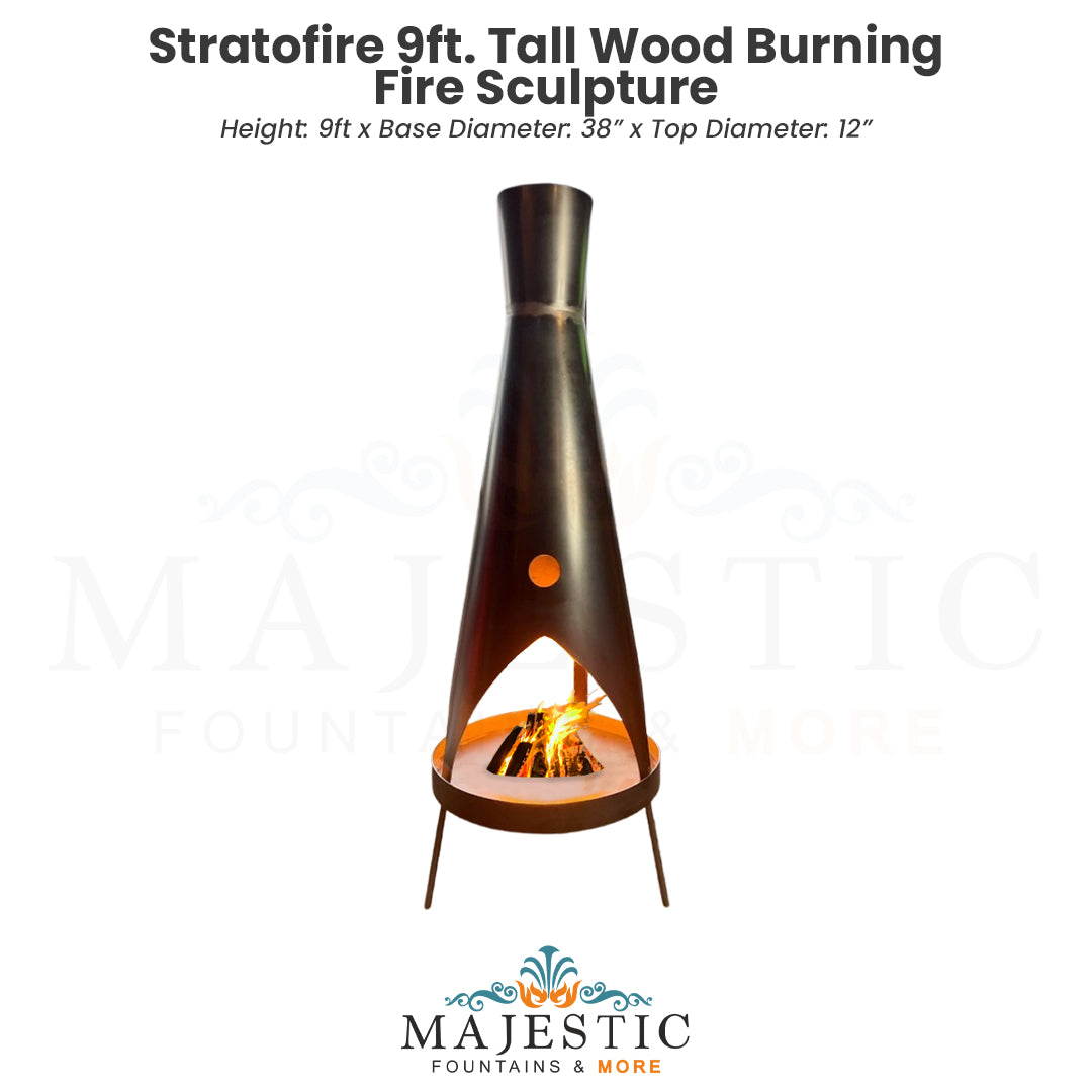 Stratofire 9ft. Tall Wood Burning Fire Sculpture  - Majestic Fountains