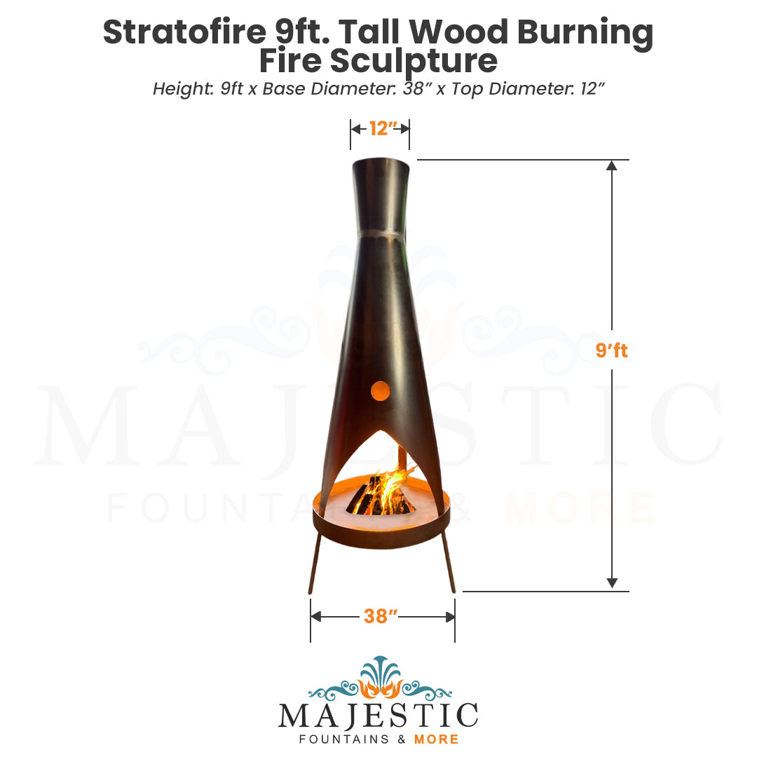 Stratofire 9ft. Tall Wood Burning Fire Sculpture  - Majestic Fountains
