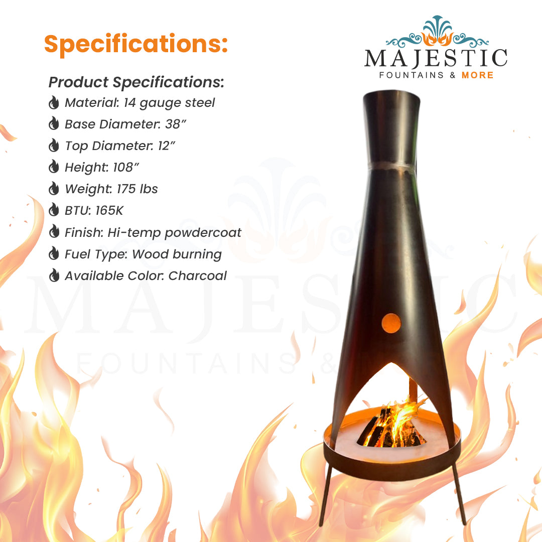 Stratofire 9ft. Tall Wood Burning Fire Sculpture  - Majestic Fountains