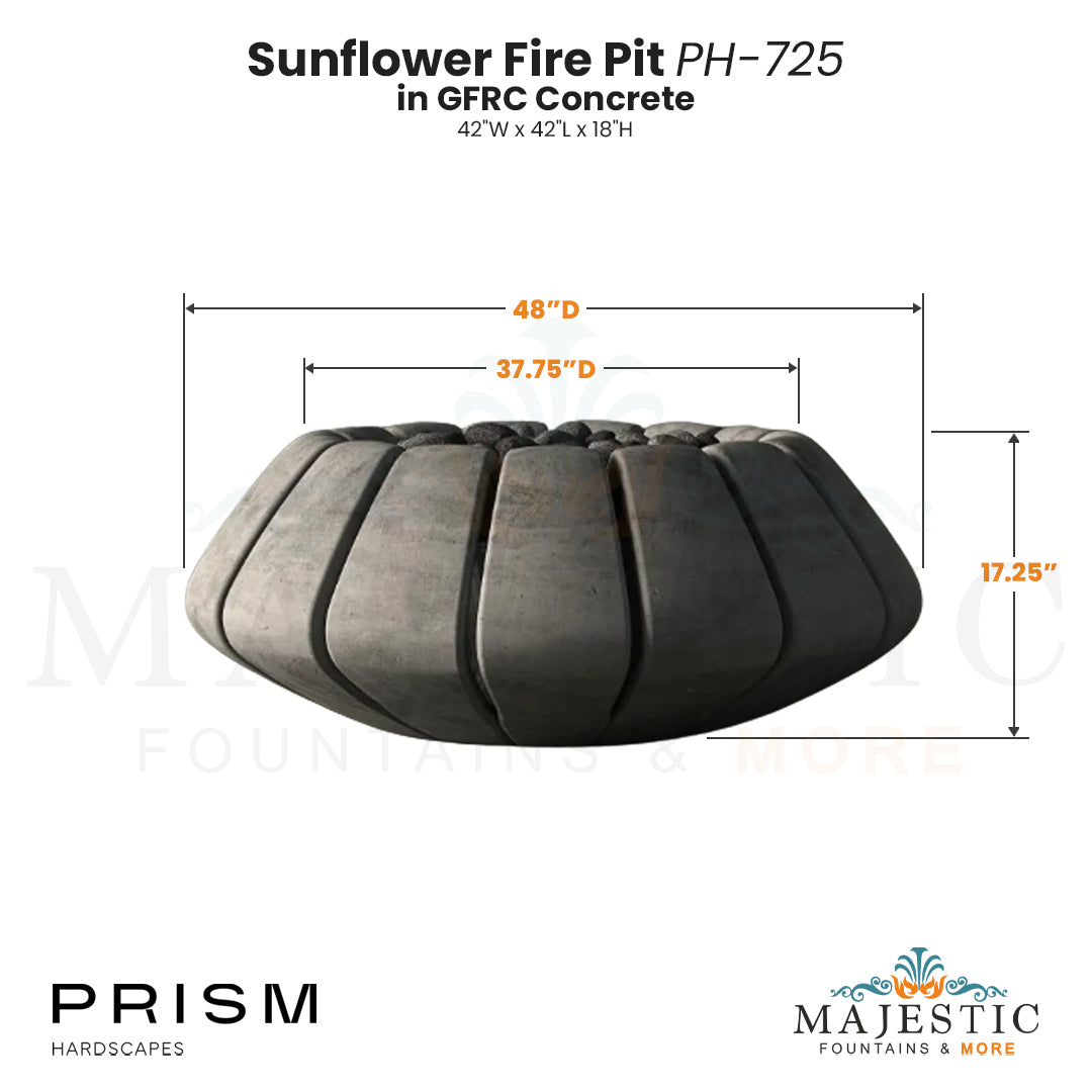 Sunflower Fire Pit PH-725 in GFRC Concrete by Prism Hardscapes Size - Majestic Fountains and More