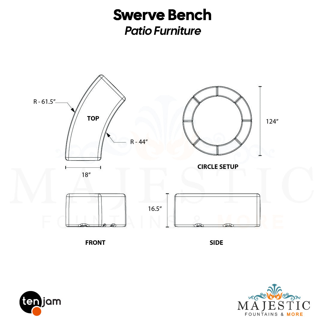 Swerve Bench Size - Majestic Fountains
