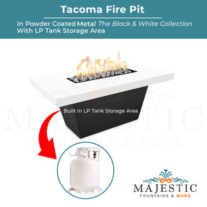 Tacoma Fire Pit in Powder Coated Metal - Black & White Collection - Majestic Fountains