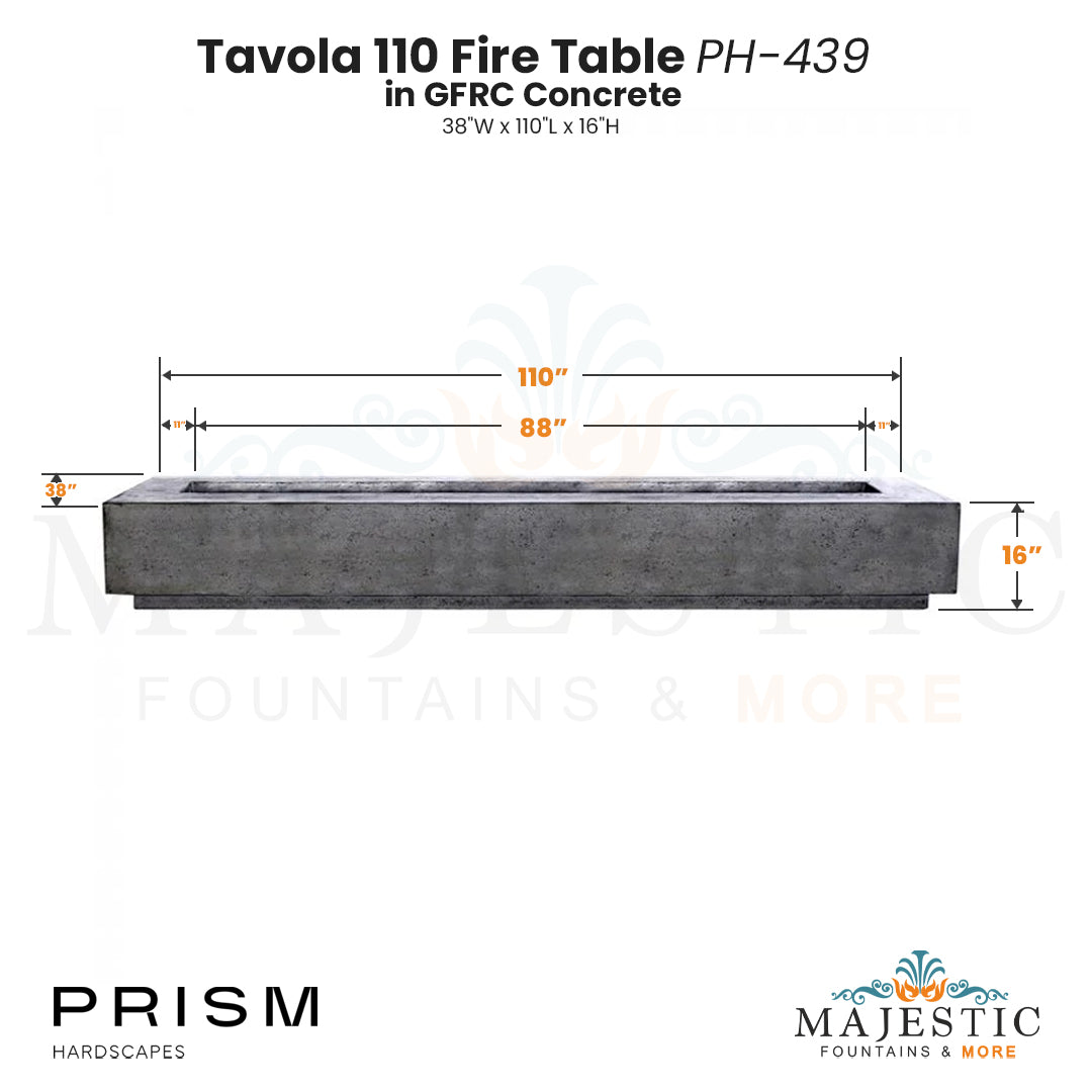 Tavola 110 Fire Table PH-439 in GFRC Concrete by Prism Hardscapes  Size - Majestic Fountains