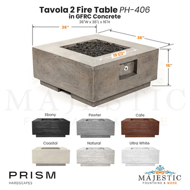 Tavola 2 Fire Table PH-406 in GFRC Concrete by Prism Hardscapes Infograph - Majestic Fountains