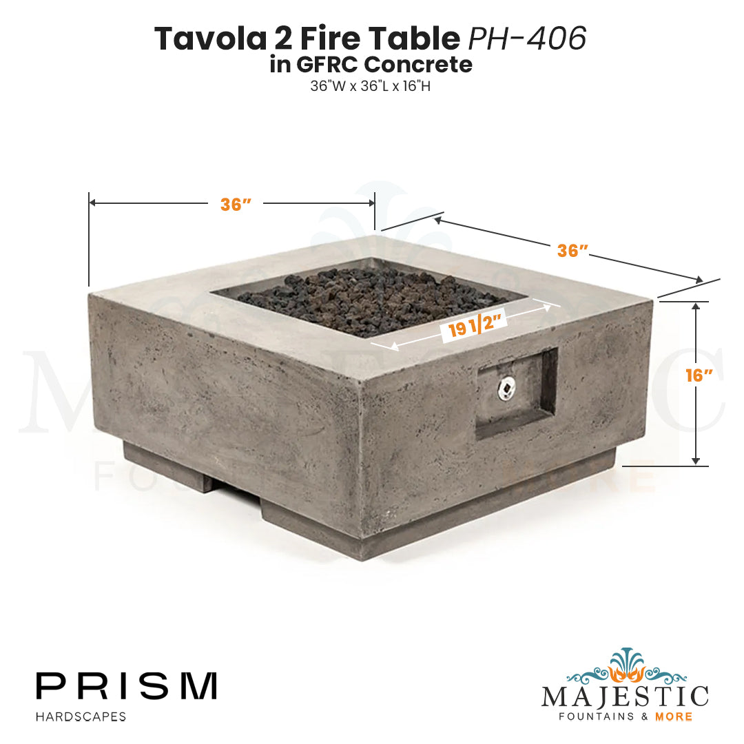 Tavola 2 Fire Table PH-406 in GFRC Concrete by Prism Hardscapes Size - Majestic Fountains