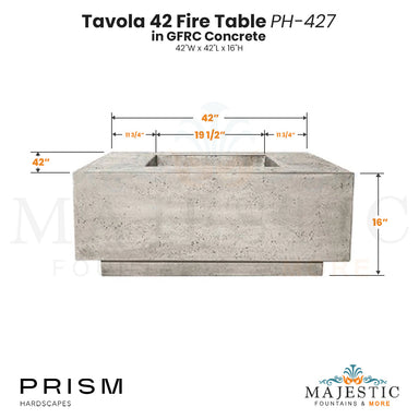 Tavola 42 Fire Table PH-427 in GFRC Concrete by Prism Hardscapes Size - Majestic Fountains