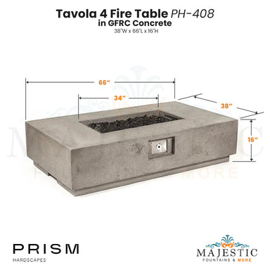 Tavola 4 Fire Table PH-408 in GFRC Concrete by Prism Hardscapes Size - Majestic Fountains