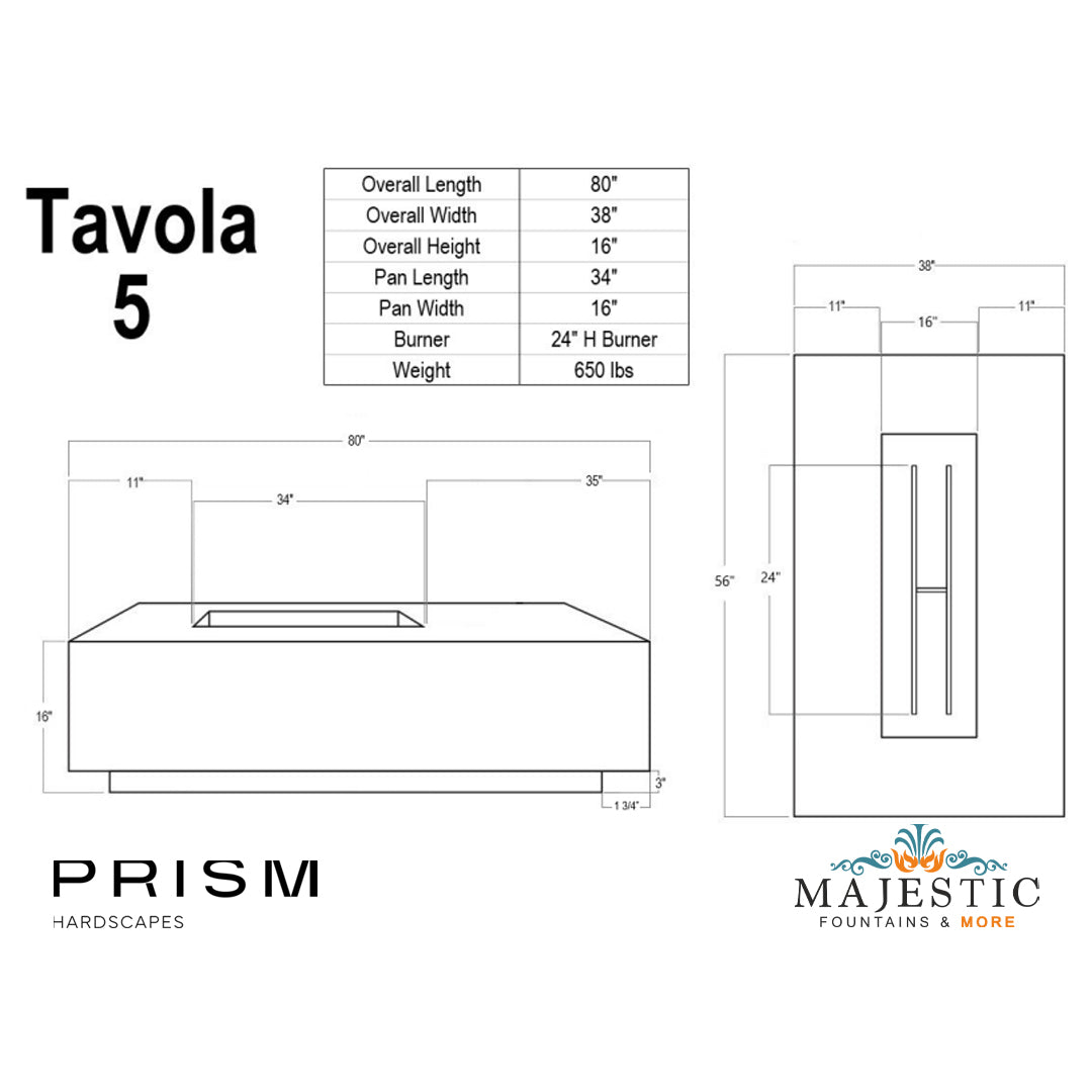 Tavola 5 Fire Table PH-409 in GFRC Concrete by Prism Hardscapes Infograph - Majestic Fountains