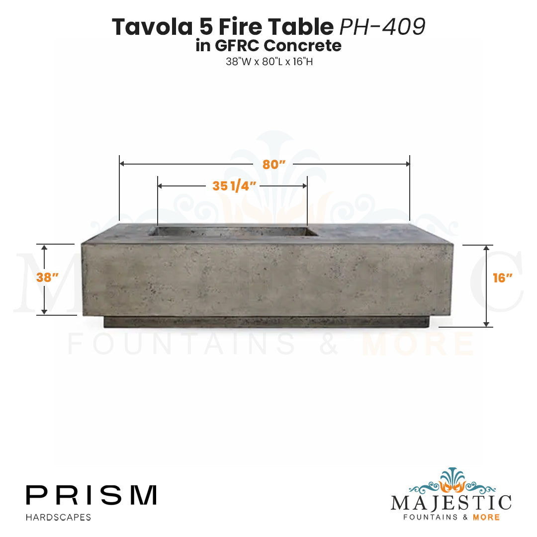 Tavola 5 Fire Table PH-409 in GFRC Concrete by Prism Hardscapes Size - Majestic Fountains