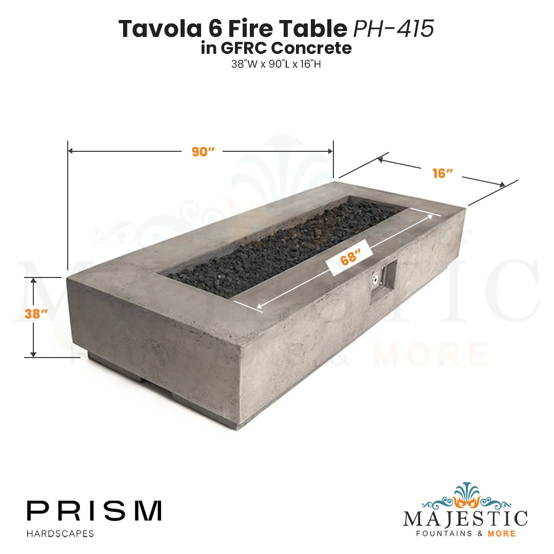 Tavola 6 Fire Table PH-415 in GFRC Concrete by Prism Hardscapes  Size - Majestic Fountains