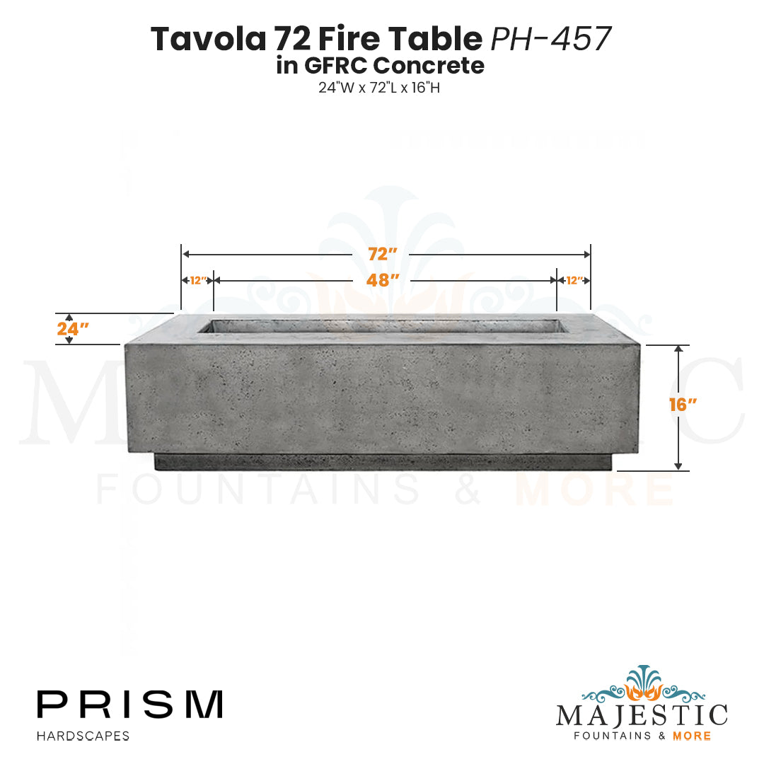 Tavola 72 Fire Table PH-457 in GFRC Concrete by Prism Hardscapes Size - Majestic Fountains