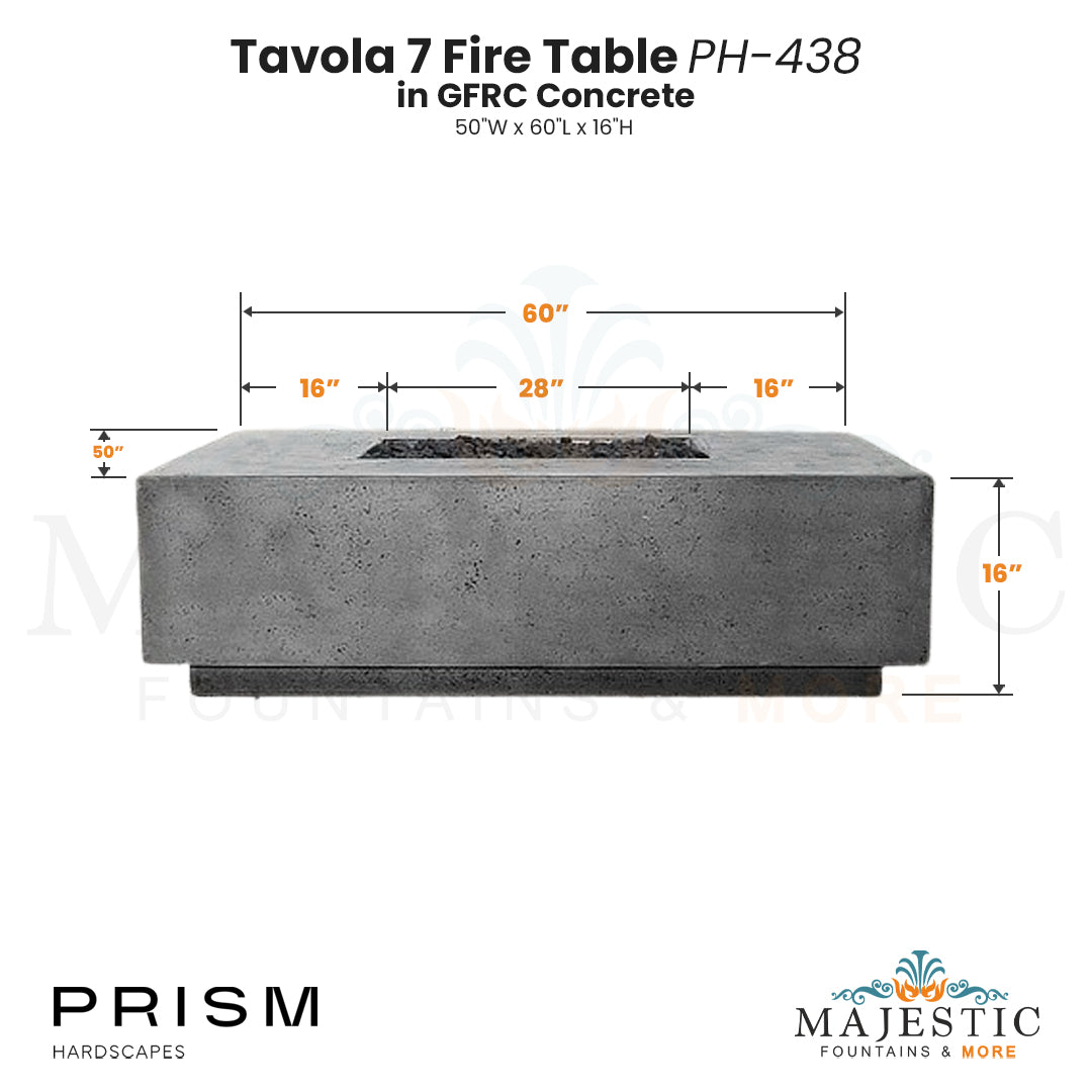 Tavola 7 Fire Table PH-438 in GFRC Concrete by Prism Hardscapes Size - Majestic Fountains