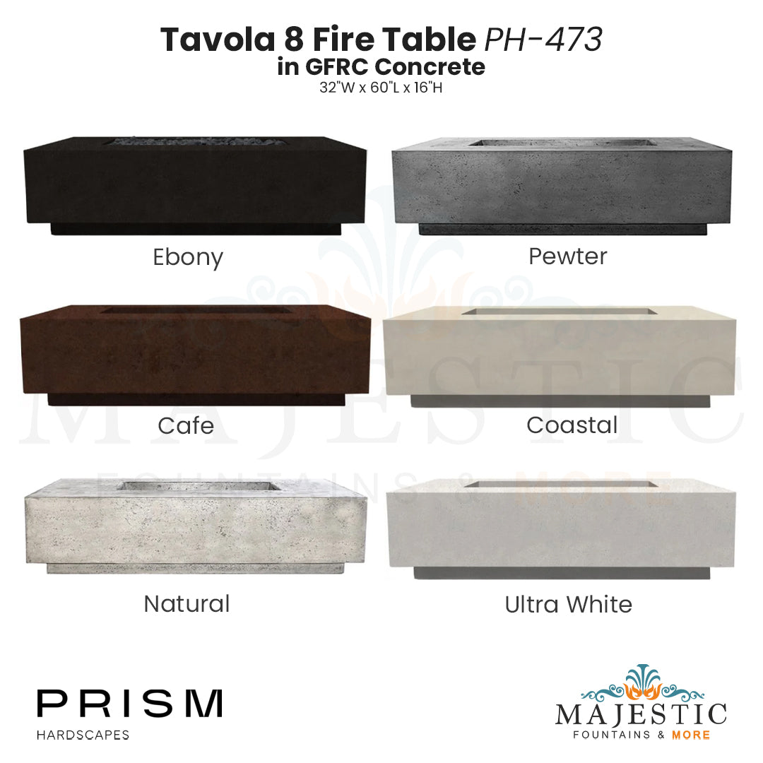 Tavola 8 Fire Table PH-473 in GFRC Concrete by Prism Hardscapes - Majestic Fountains