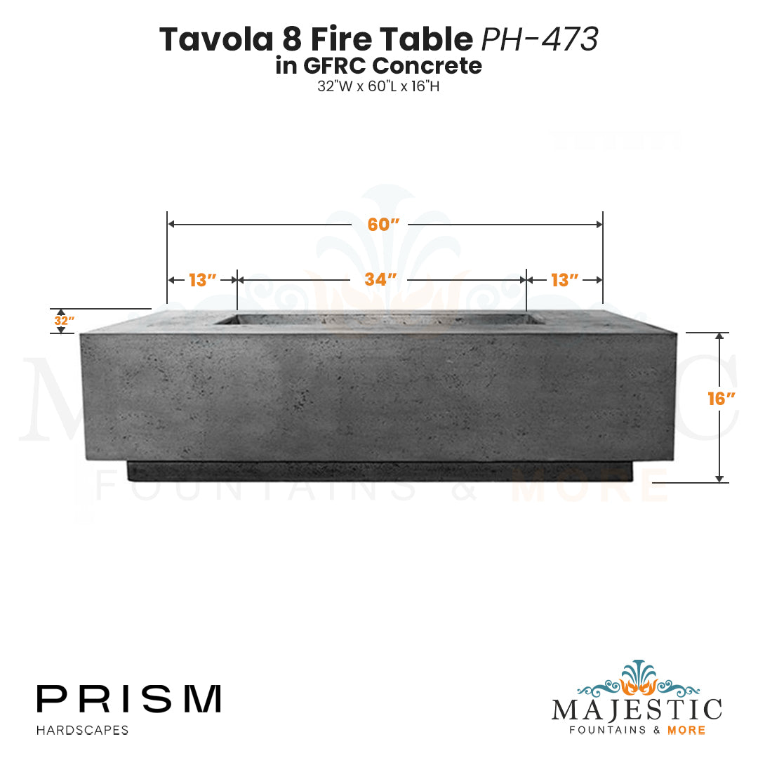 Tavola 8 Fire Table PH-473 in GFRC Concrete by Prism Hardscapes Size - Majestic Fountains