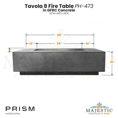 Tavola 8 Fire Table PH-473 in GFRC Concrete by Prism Hardscapes Size - Majestic Fountains