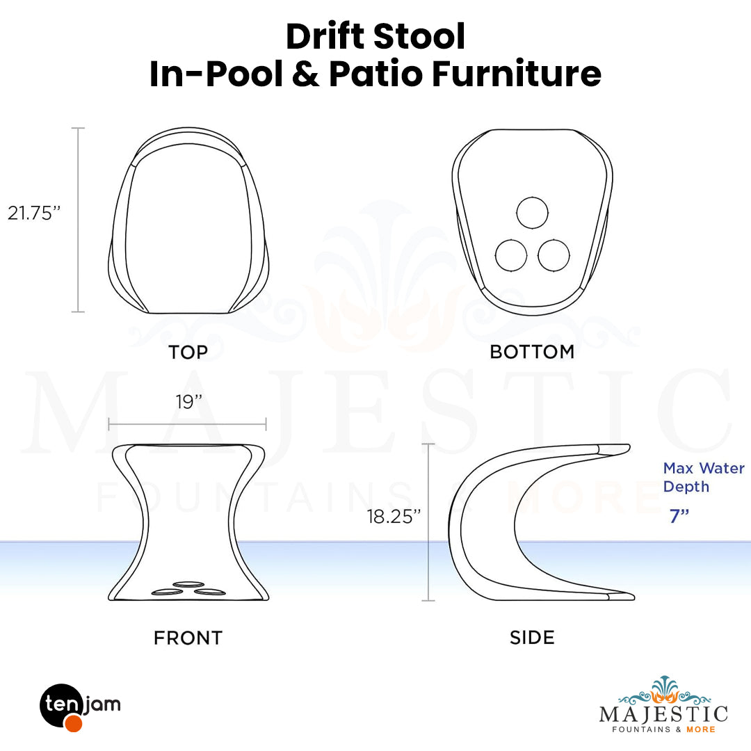 Tenjam Drift Stool In-Pool & Patio Furniture - Majestic Fountains
