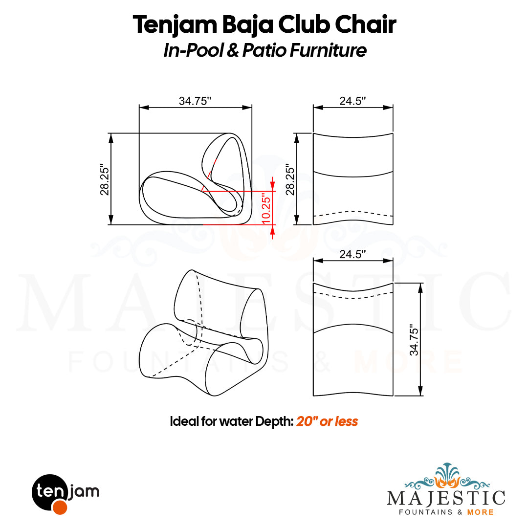 Tenjam Baja Club Chair - Set of 2 - In-Pool & Patio Furniture Size - Majestic Fountains