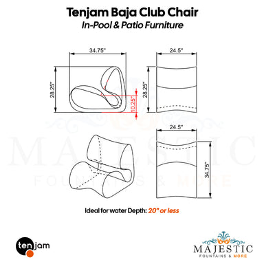 Tenjam Baja Club Chair - Set of 2 - In-Pool & Patio Furniture Size - Majestic Fountains
