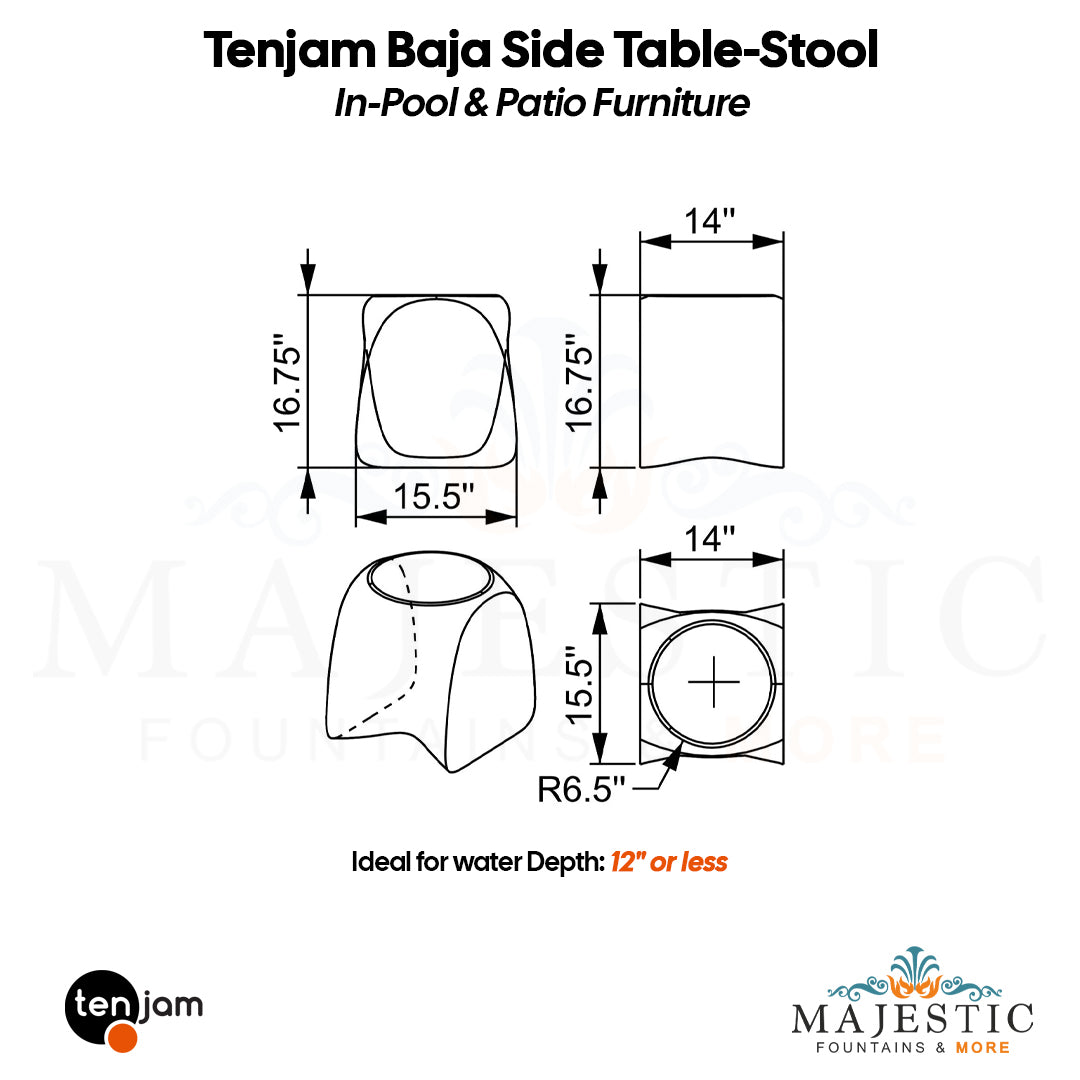 Tenjam Baja Side Table-Stool - In-Pool & Patio Furniture Size - Majestic Fountains
