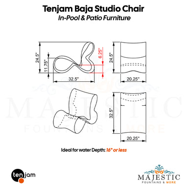 Tenjam Baja Studio Chair - Set of 2 - In-Pool & Patio Furniture Size - Majestic Fountains