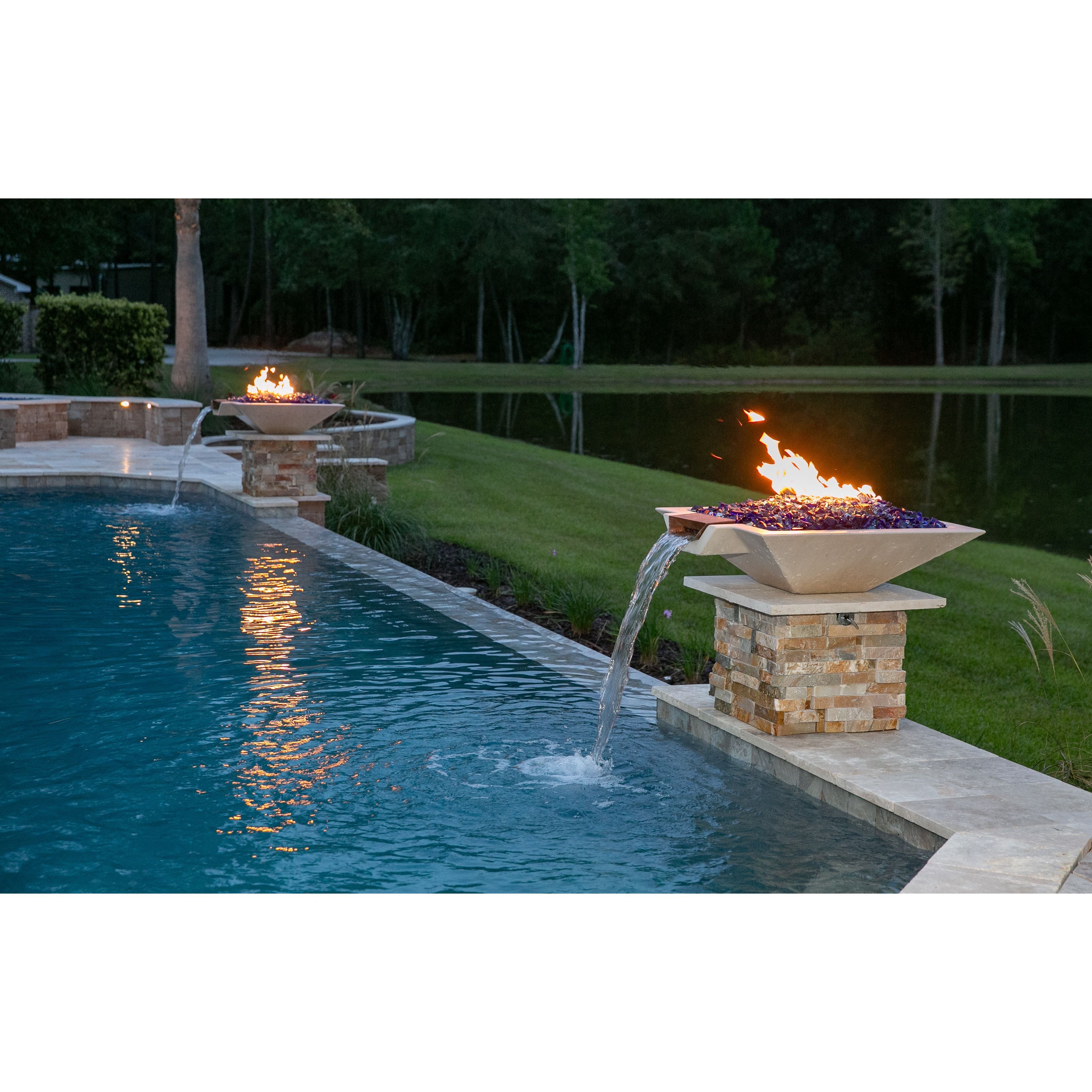 TessaRai Square Fire & Water Bowl in GFRC Concrete - Majestic Fountains