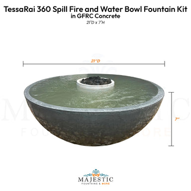 TessaRai 360 Spill Fire and Water Bowl Fountain Kit in GFRC Concrete - Majestic Fountains