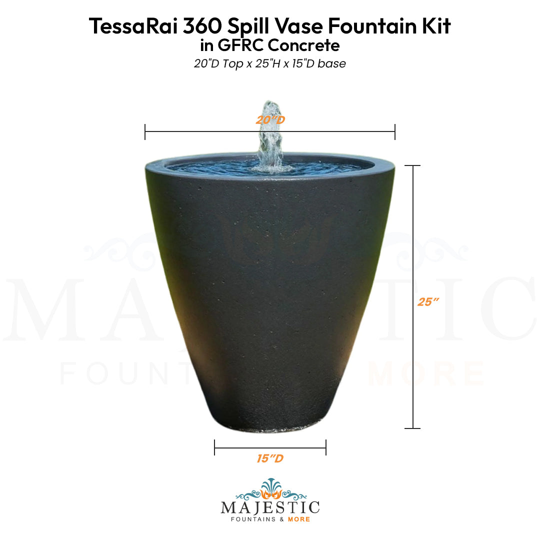 TessaRai 360 Spill Vase Fountain Kit in GFRC Concrete - Majestic Fountains and More