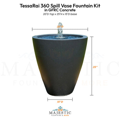 TessaRai 360 Spill Vase Fountain Kit in GFRC Concrete - Majestic Fountains and More