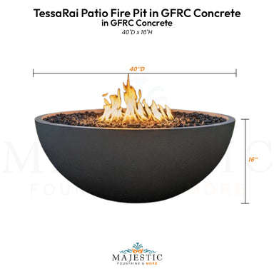 TessaRai Round Fire Pit with narrow Ledge in GFRC Concrete - Majestic Fountains